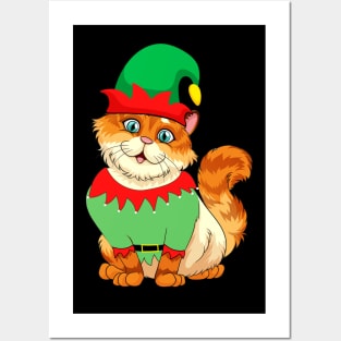 Cat In Elf Costume Christmas Posters and Art